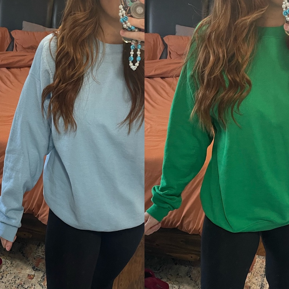 Hanes crewneck sweatshirt bundle two same slightly oversized comfy blue green
